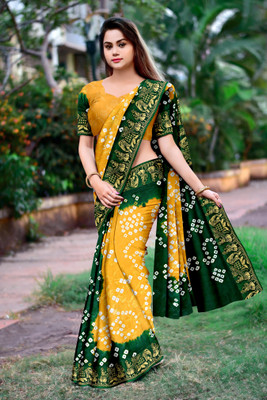 DHARMRAJ ENTERPRISE Woven Bandhani Art Silk Saree(Yellow)