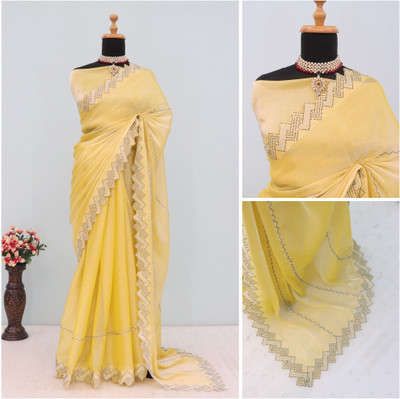 VarniRaaj Fashion Embellished Bollywood Jimmy choo Saree(Cream)