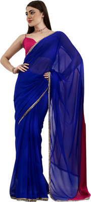 Kalista Embellished, Solid/Plain, Dyed Bollywood Chiffon Saree(Pink)