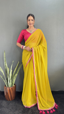 Divastri Embroidered Bollywood Silk Blend Saree(Yellow)