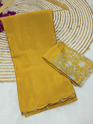 Being Stylo Self Design, Solid/Plain, Embroidered Bollywood Georgette Saree(Yellow)