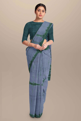 Craftmusium Printed, Color Block, Blocked Printed, Floral Print, Dyed Daily Wear Pure Cotton Saree(Grey)