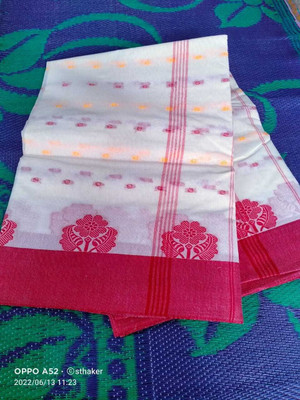 Parbati fashion Self Design Tant Pure Cotton Saree(White)