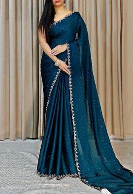 BHIKS RR Embellished Bollywood Chiffon Saree(Blue)