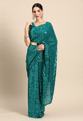 Divine Exim Embroidered Bollywood Georgette Saree(Light Blue)