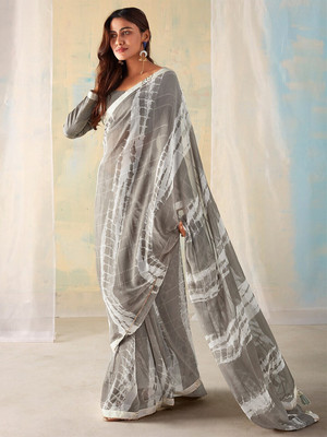 Divastri Solid/Plain Pochampally Georgette Saree(Grey)