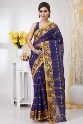 DipDiya Paisley, Woven Tant Pure Cotton Saree(Dark Blue)