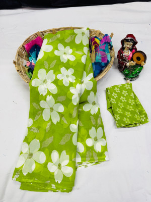 Bhuwal Fashion Floral Print Daily Wear Georgette Saree(Green)