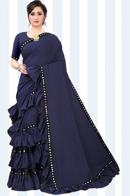 zoentik enterprise Solid/Plain Bollywood Lycra Blend Saree(Dark Blue)