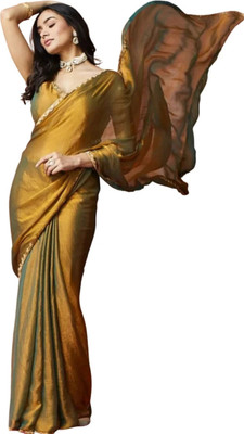keshav piya fab Solid/Plain Bollywood Organza, Silk Blend Saree(Mustard, Gold, Yellow)