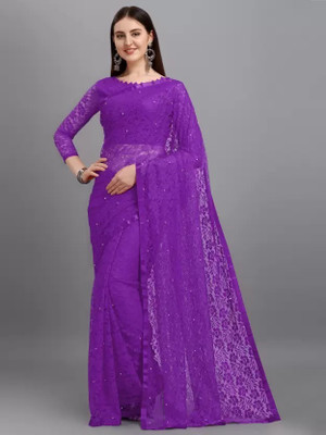 Suntex Self Design Bollywood Net Saree(Purple)