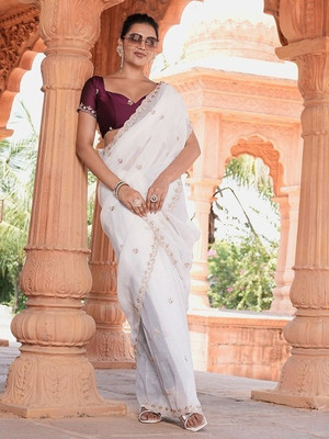 Zariziba Embroidered Bollywood Jimmy choo Saree(White)
