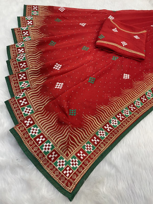KHRITI FAB Embroidered Bollywood Silk Blend Saree(Red)
