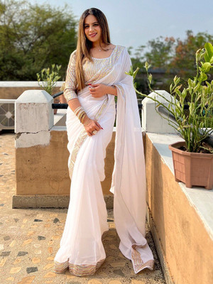 ANOUK Embellished Banarasi Georgette Saree(White)