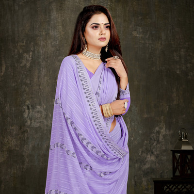 NAGNECHISAREE Striped, Printed Daily Wear Georgette Saree(Purple)