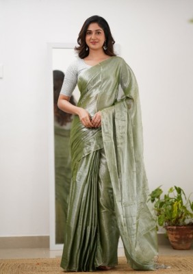 Joyguru Textile Solid/Plain Handloom Tissue Saree(Green)