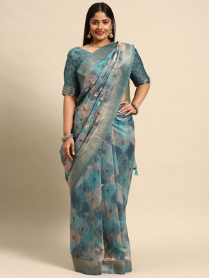 Sztori Woven, Self Design Bollywood Cotton Linen Saree(Multicolor)