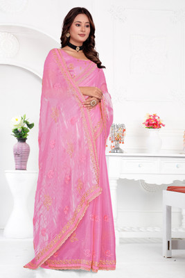 greeva enterprise Embroidered Bollywood Jimmy choo Saree(Pink)