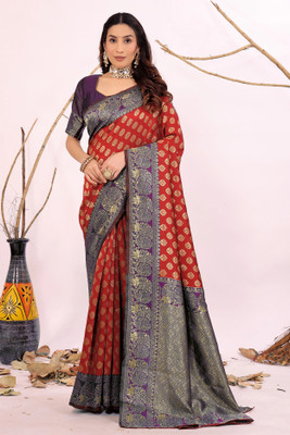 Suali Woven Kanjivaram Art Silk Saree(Red)