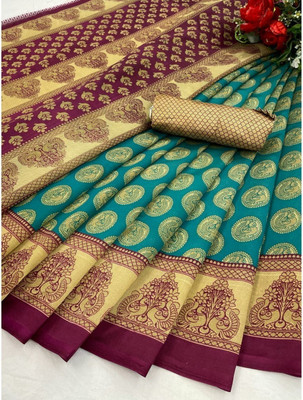 Moda Rapido Striped Kalamkari Georgette Saree(Light Green)