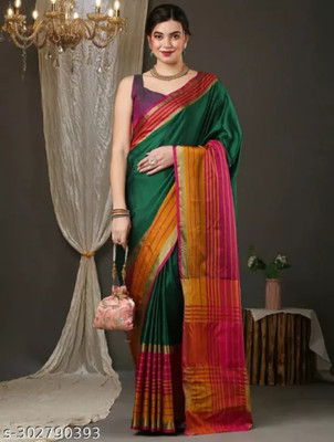 HITESH ENTERPRISE Solid/Plain Banarasi Cotton Blend Saree(Orange)