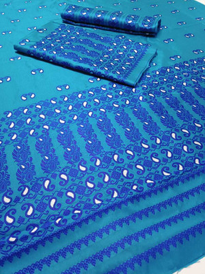 S P CREATION Woven Mekhela Chador Pure Silk Saree(Light Blue)