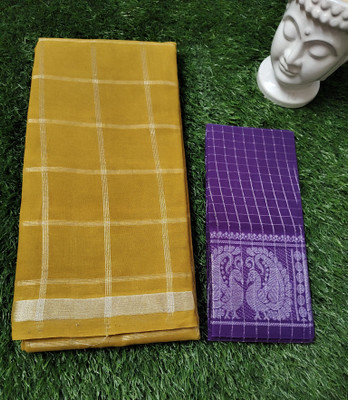 SUBHANKARA ENTERPRISES Checkered, Tie-Dye Madurai Pure Cotton Saree(Pack of 2, Mustard, Purple)