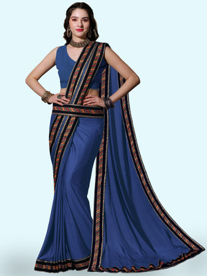 Anugrah Textile Solid/Plain Banarasi Lycra Blend, Chiffon Saree(Grey)