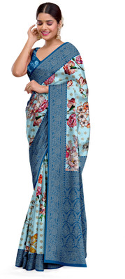 DHARMRAJ ENTERPRISE Printed Banarasi Crepe Saree(Light Blue)