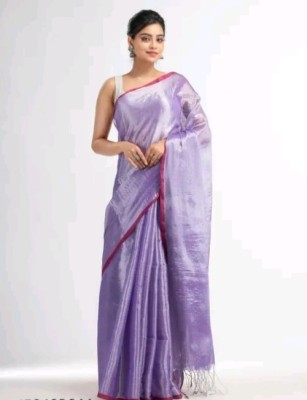 Balika bodhu Solid/Plain Handloom Tissue Saree(Purple)