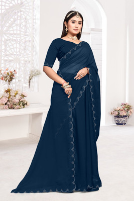 JiproStore Embellished Bollywood Georgette Saree(Pack of 2, Blue)