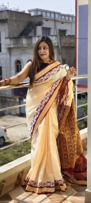 Kalki Fashion Solid/Plain Sambalpuri Cotton Silk Saree(Cream)