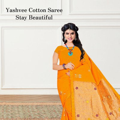 Yashvee Embroidered, Floral Print, Graphic Print Bollywood Pure Cotton Saree(Orange)