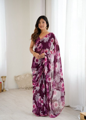 Shreekaara Floral Print, Printed Daily Wear Georgette Saree(Purple)