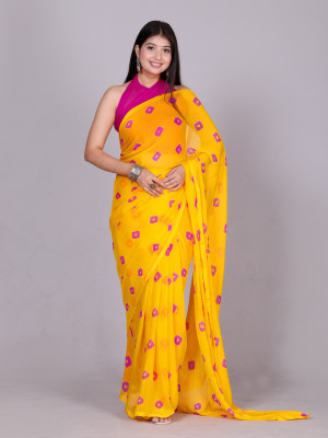 NeeLKANTH ENTERPRISE Printed Bandhani Chiffon Saree(Yellow)