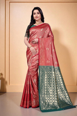 DDRS Fashion Self Design Bollywood Jacquard Saree(Red)