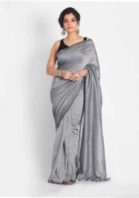 LushLooms Solid/Plain Handloom Pure Cotton, Viscose Rayon Saree(Multicolor)