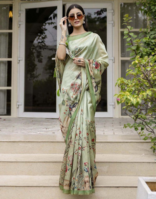 Sangria Embroidered, Printed Bollywood Tussar Silk Saree(Multicolor, Green)