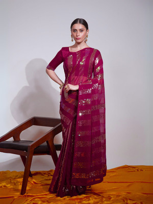 Bluebirdimpex Embellished Bollywood Georgette Saree(Pink)