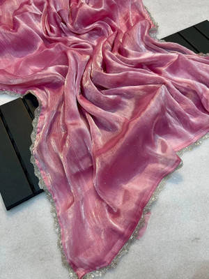 Julee Solid/Plain Bollywood Net Saree(Pink)