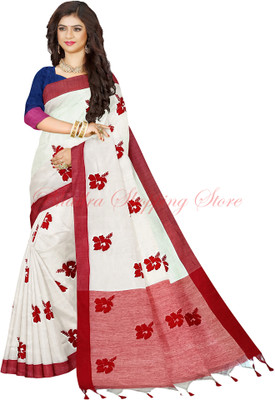 Bhadra Shopping Store Woven Handloom Handloom Cotton Silk Saree(White)