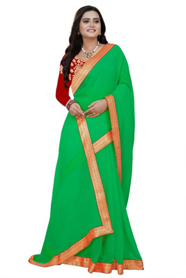HouseOfCommon Solid/Plain Bollywood Chiffon Saree(Light Green)