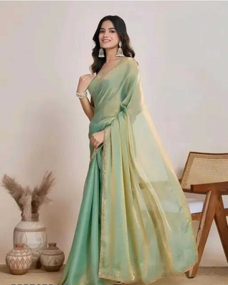 DIPA Solid/Plain Bollywood Chiffon Saree(Light Green)