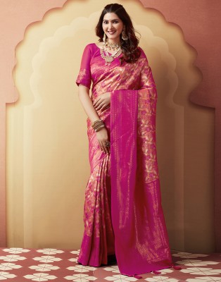 Satrani Woven, Embellished Banarasi Art Silk, Pure Silk Saree(Pink, Orange)