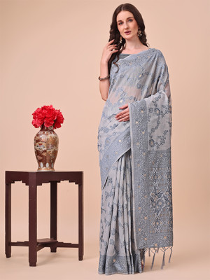 Divastri Woven Banarasi Cotton Silk Saree(Grey)