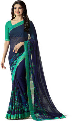 JVG CREATION Printed, Solid/Plain Bollywood Georgette, Chiffon Saree(Blue)