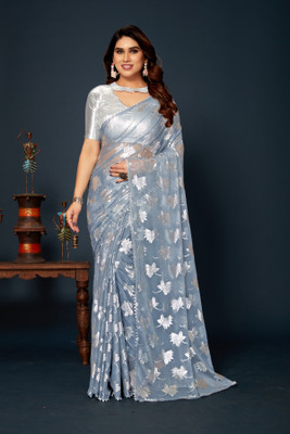 Prutha Fashions Printed Daily Wear Lycra Blend Saree(Grey)