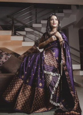 NIVACREATIONS Woven Mekhela Chador Silk Blend Saree(Purple)