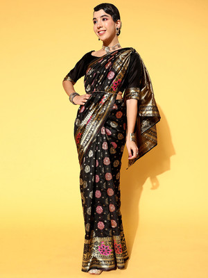 Divastri Printed Bollywood Crepe Saree(Black)