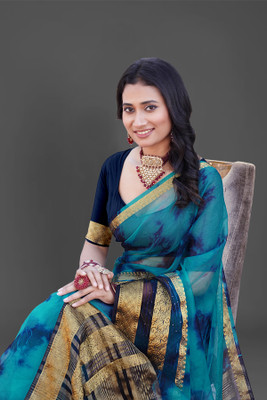 Aarunika LGF Printed Bollywood Organza Saree(Blue)